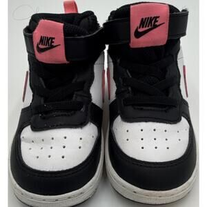 Nike Court Borough Mid 2 Mid Top Hook & Loop Sneakers Black/White/Pink 8C